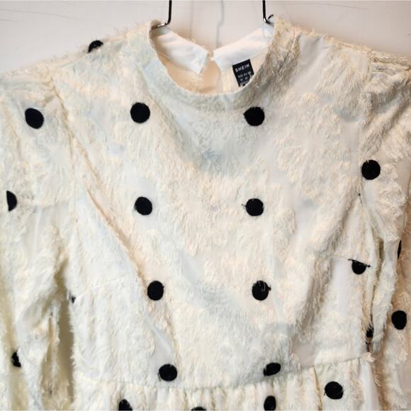 Shein Fuzzy Black Cream Polka Dot Dress Mock Collar Size M / 6 - Picture 3 of 11